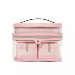 Victoria’s Secret 4 Piece Make Up Bag in Heritage Pink & White Stripe NWT